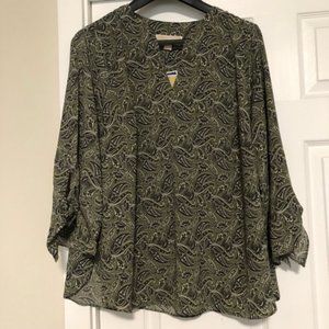 Michael Kors print Tie Sleeve Split V-Neck Blouse
